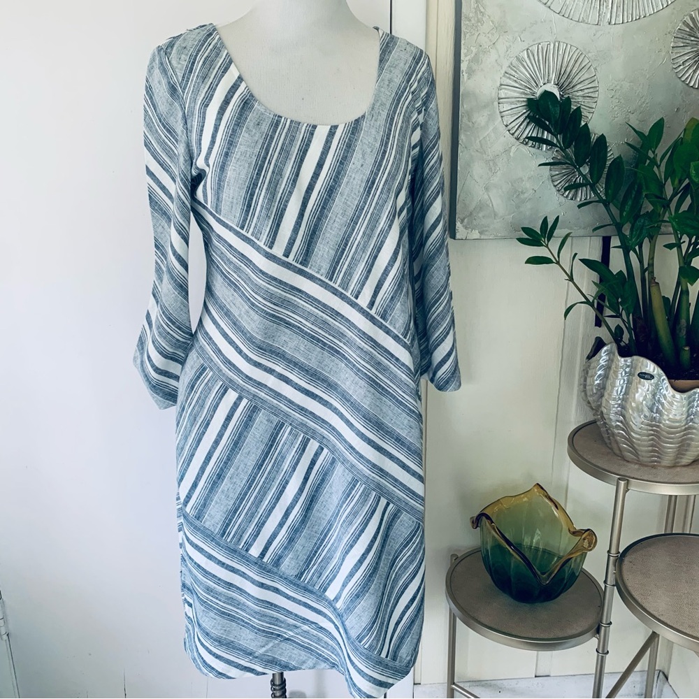 NWT Soft Surroundings Linen blend stripe dress size M